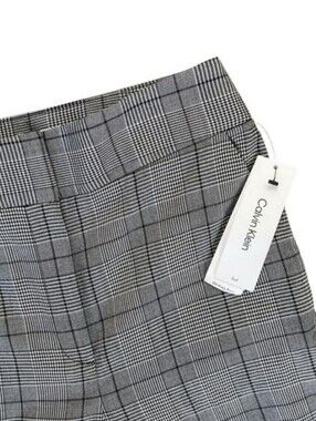New Calvin Klein Whitney Pant Trousers Sz 8 Grey Black Plaid Pattern Wide Leg